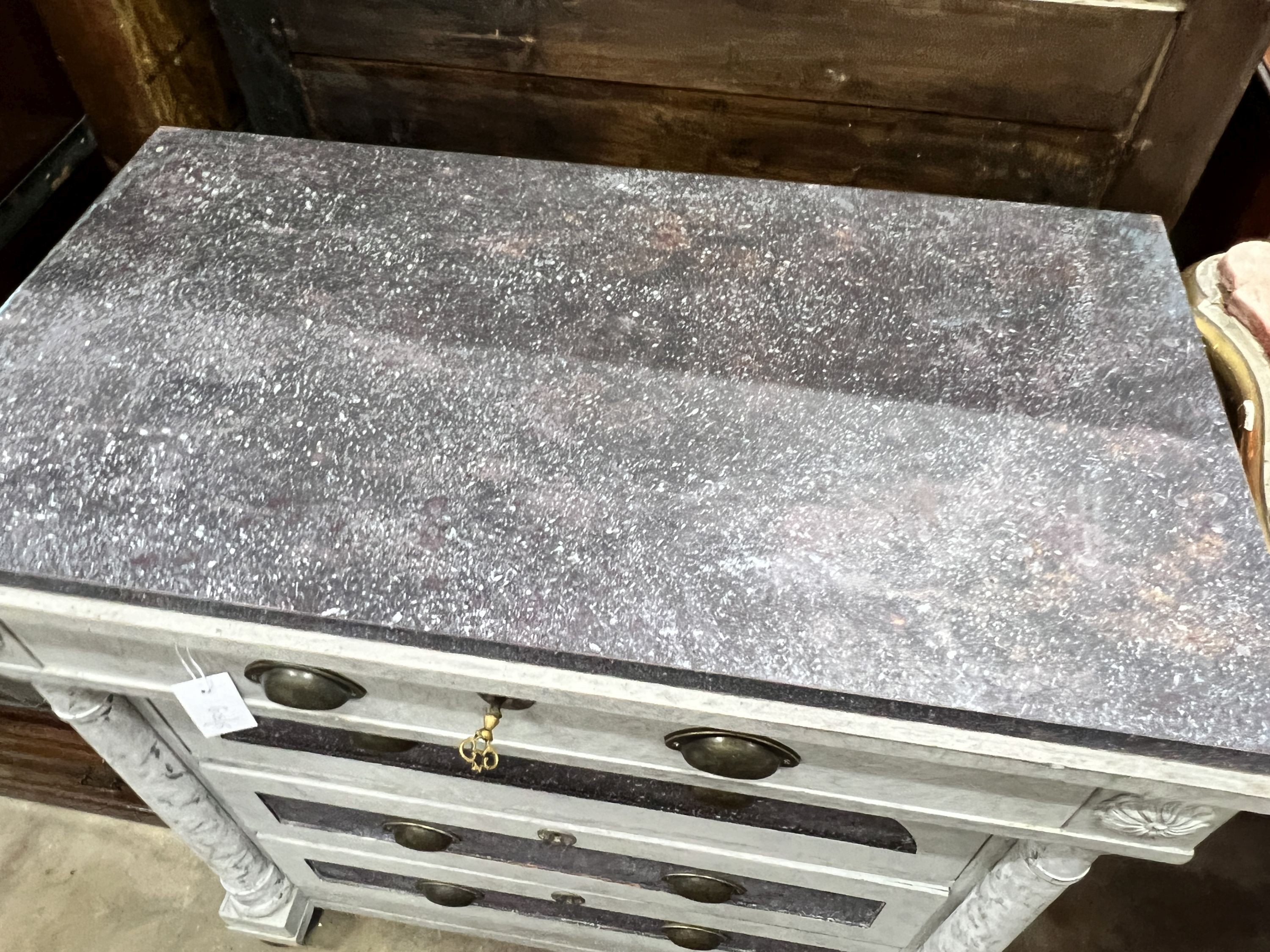 A reproduction painted faux marble commode, width 87cm, depth 48cm, height 87cm